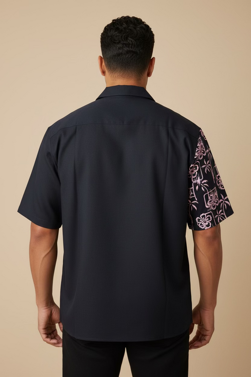 Chemise noire palmier rose
