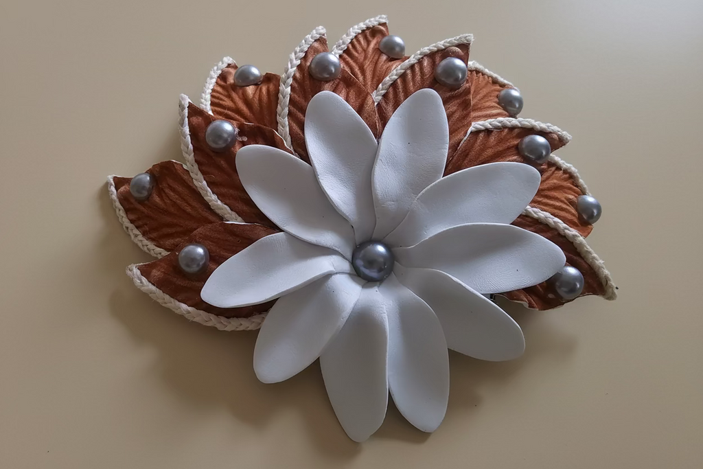 Pince tiaré kafa paon marron perles