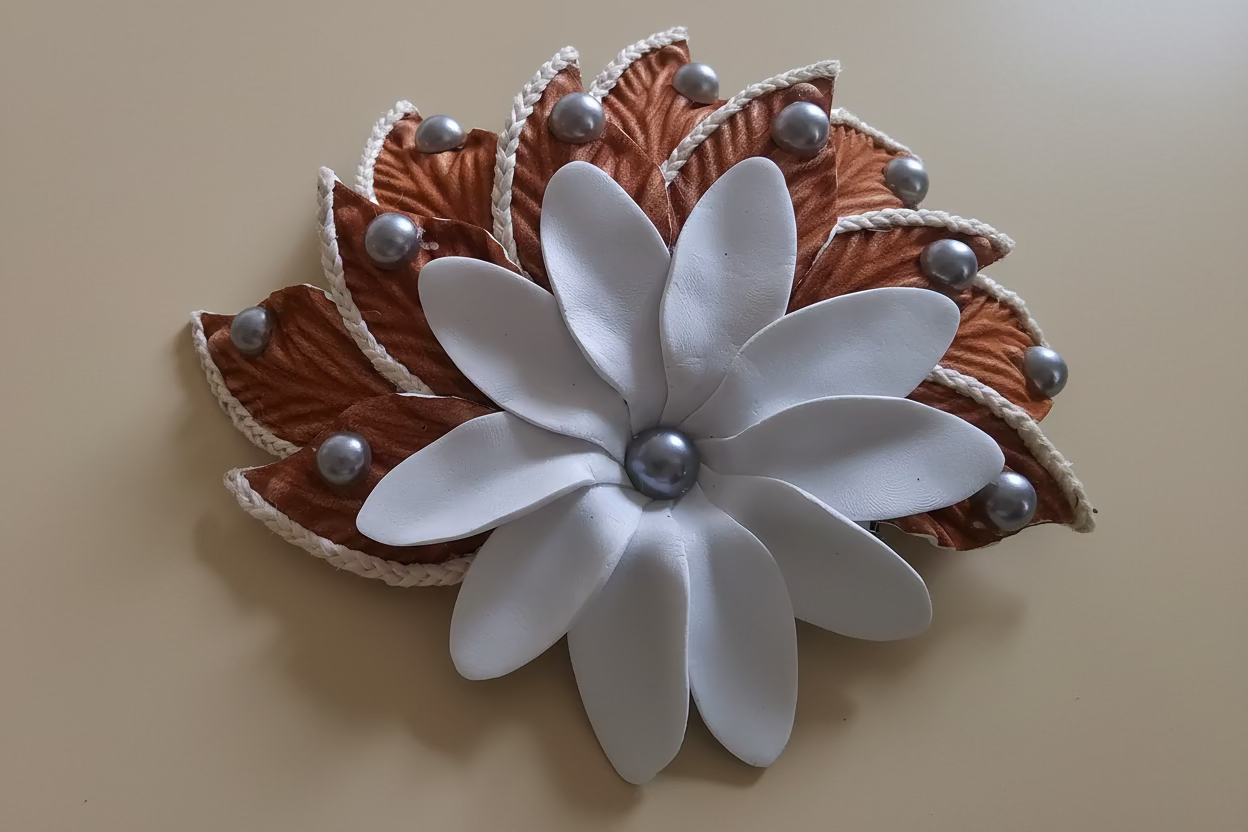 Pince tiaré kafa paon marron perles