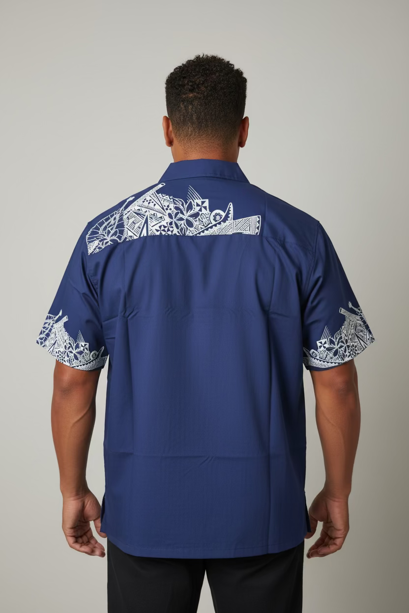 Chemise bleue tapa blanc