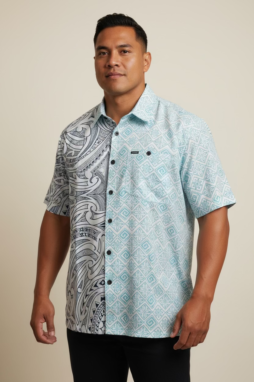 Chemise blanche tapa bleu