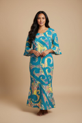 Robe bleue motif jaune