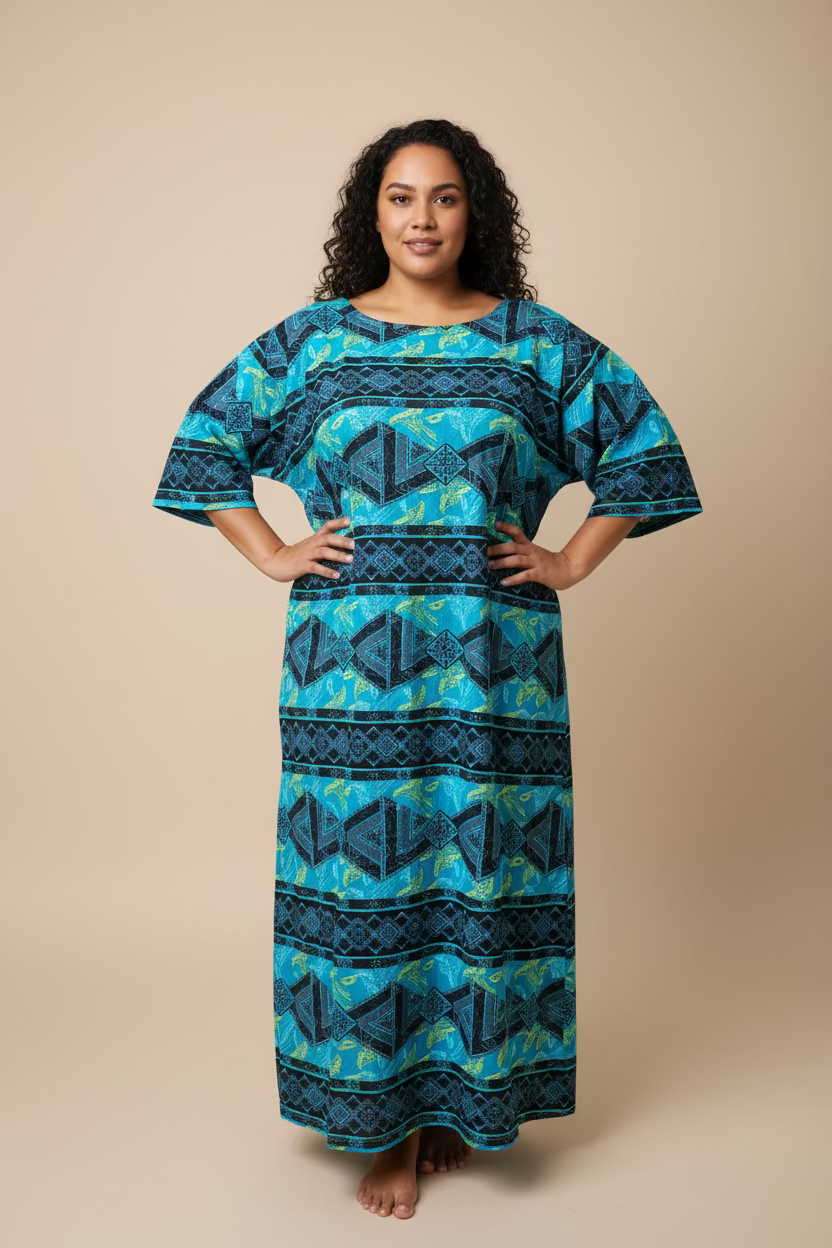 Robe longue bleue tapa