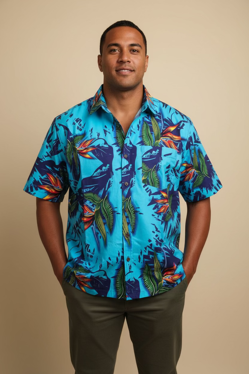 Chemise bleue oiseau du paradis