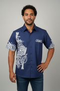 Chemise bleue tapa blanc