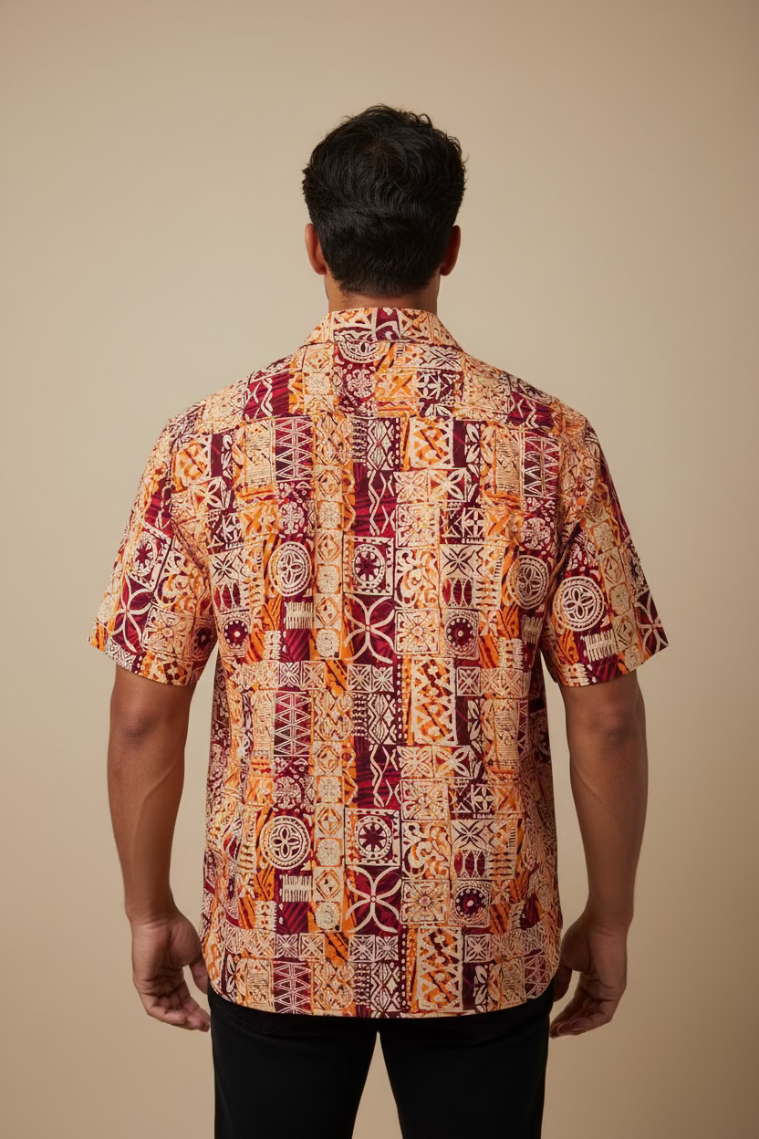 Chemise orange tribal rouge