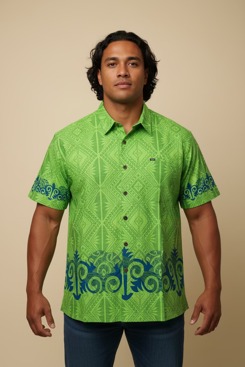 Chemise verte tapa bleu