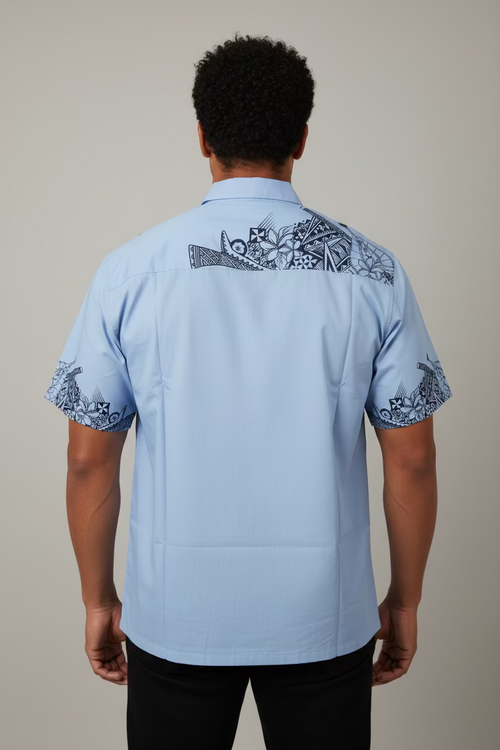 Chemise bleu ciel tapa noir