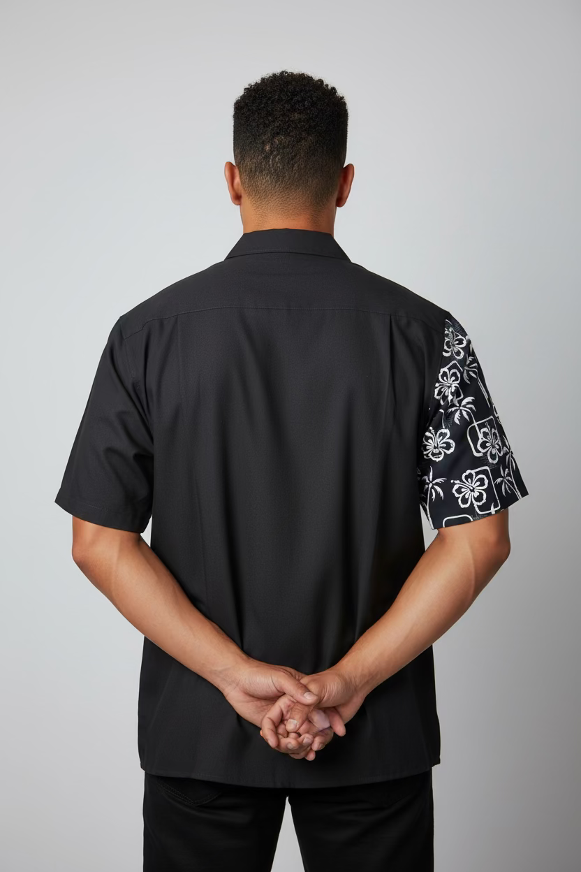 Chemise noire palmier blanc