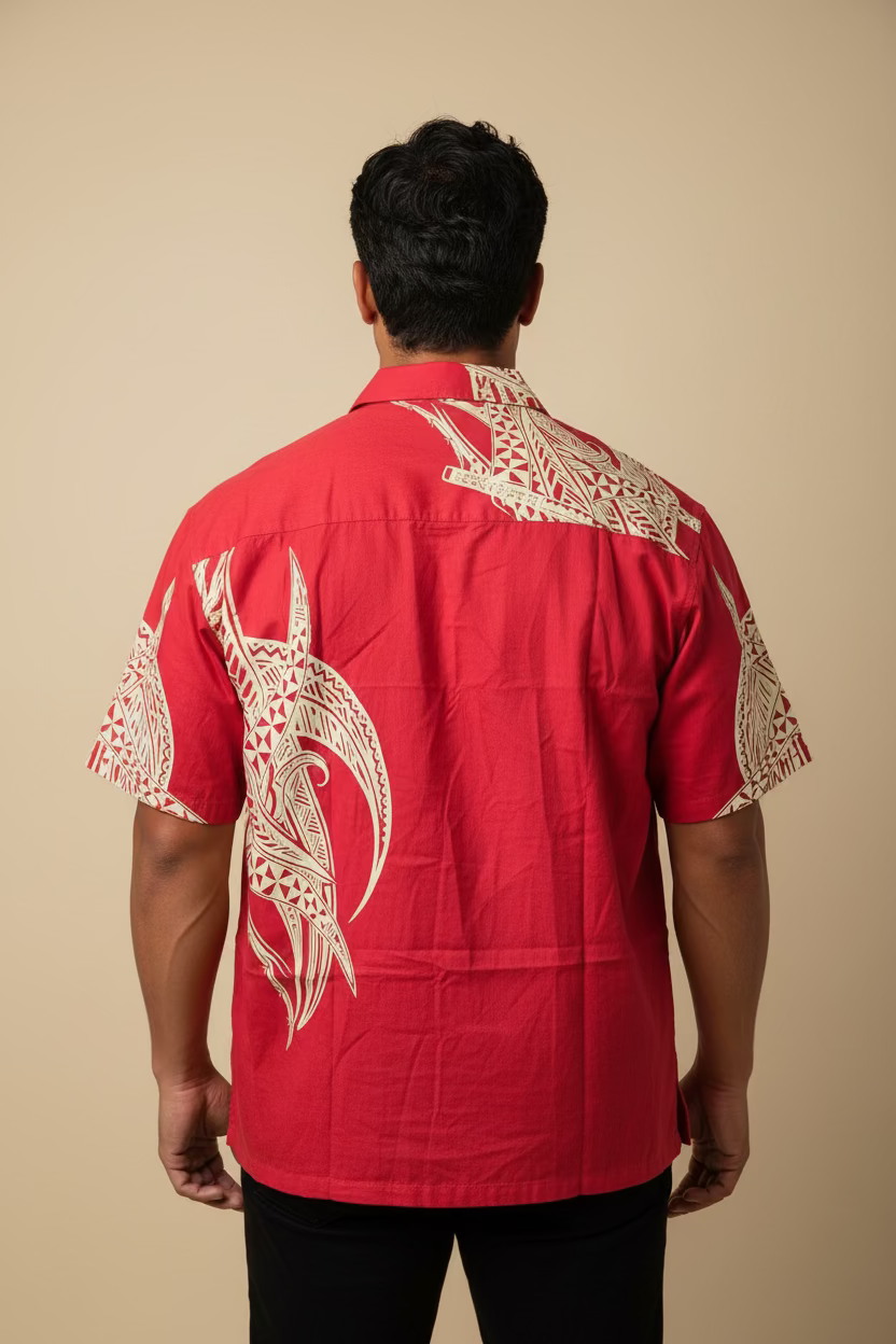 Chemise rouge tapa beige