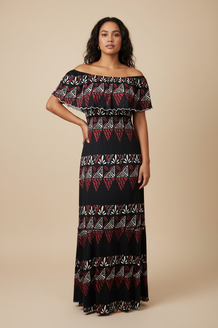 Robe tapa noir volant