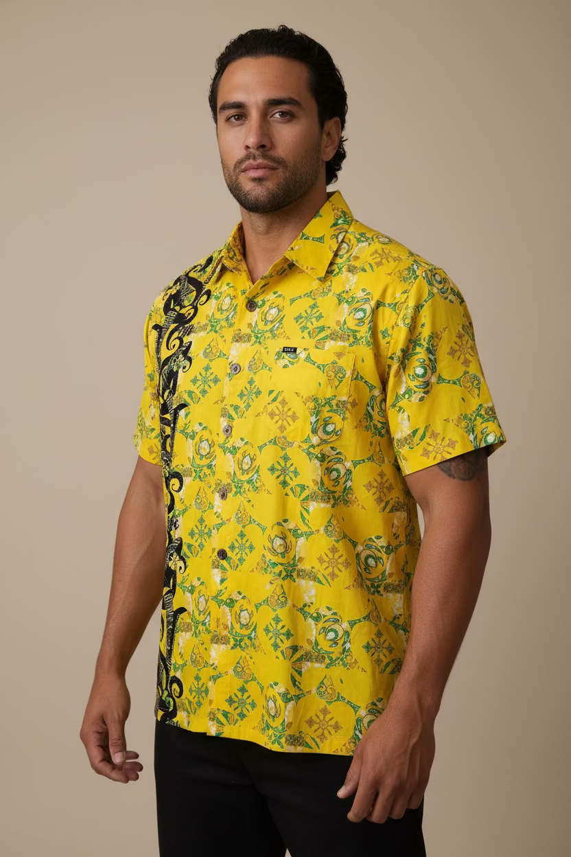Chemise jaune tapa noir