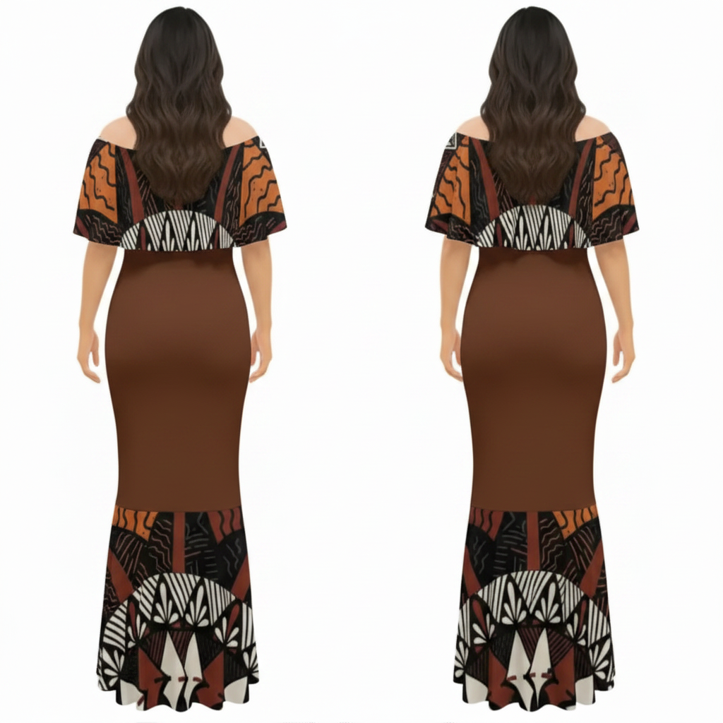 Robe longue tapa uni marron