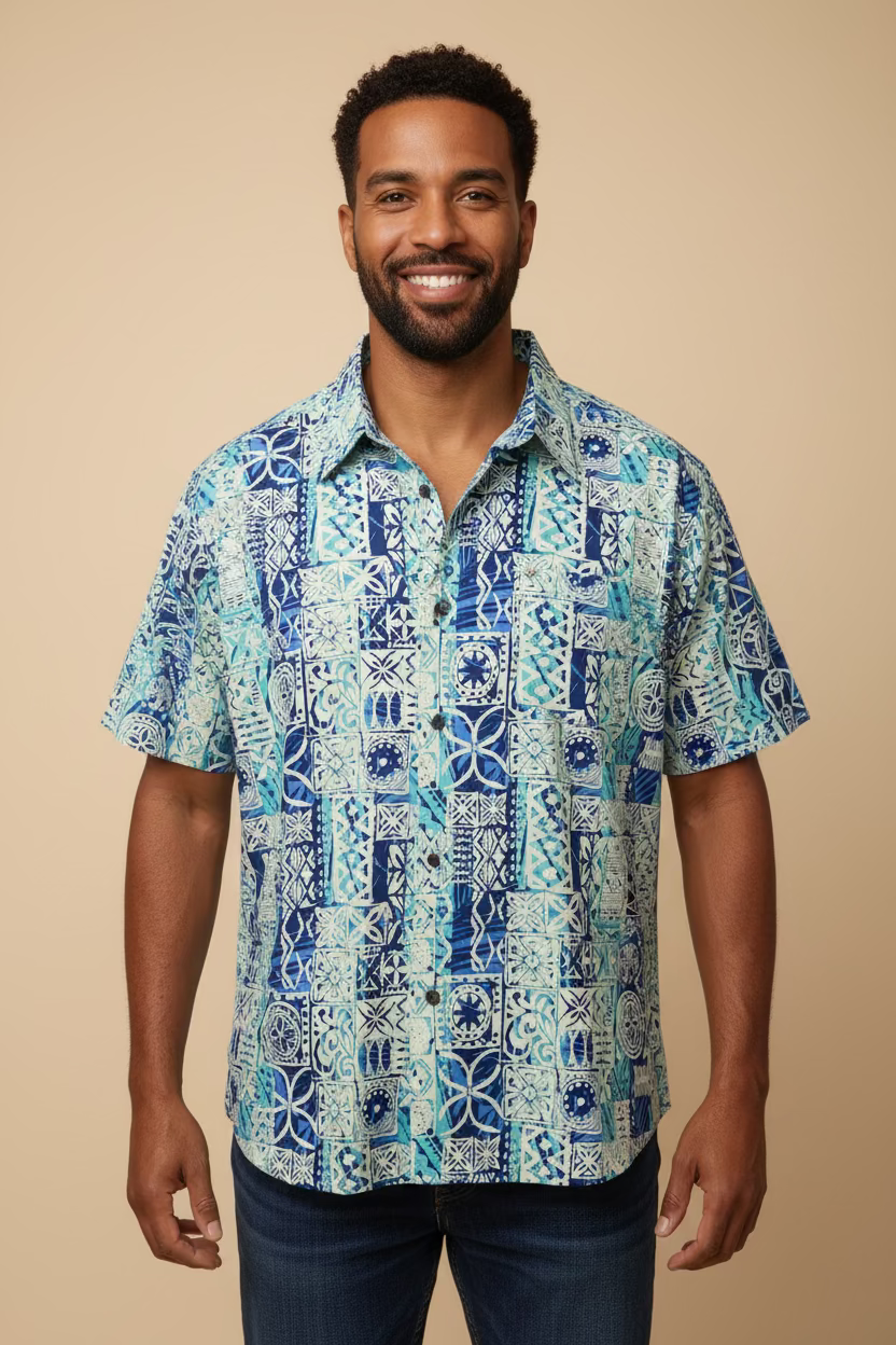 Chemise bleue & blanc tapa