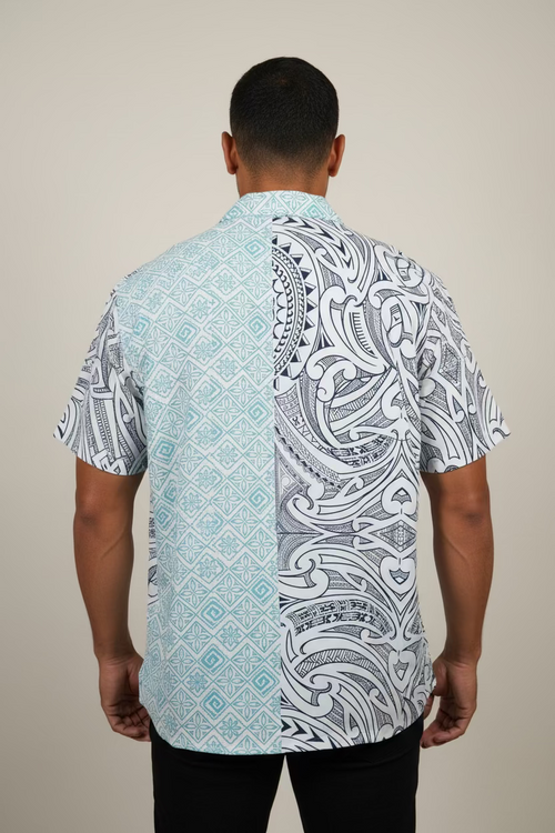 Chemise blanche tapa bleu