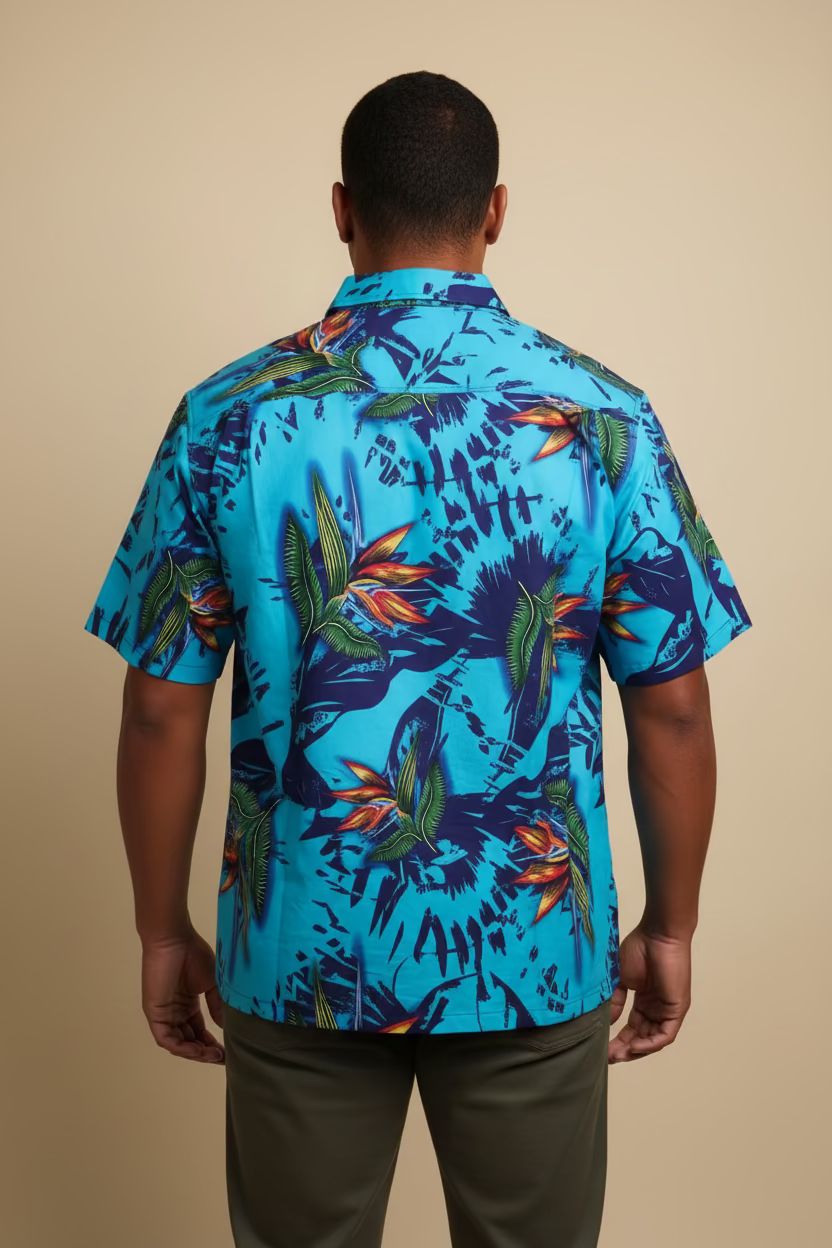 Chemise bleue oiseau du paradis