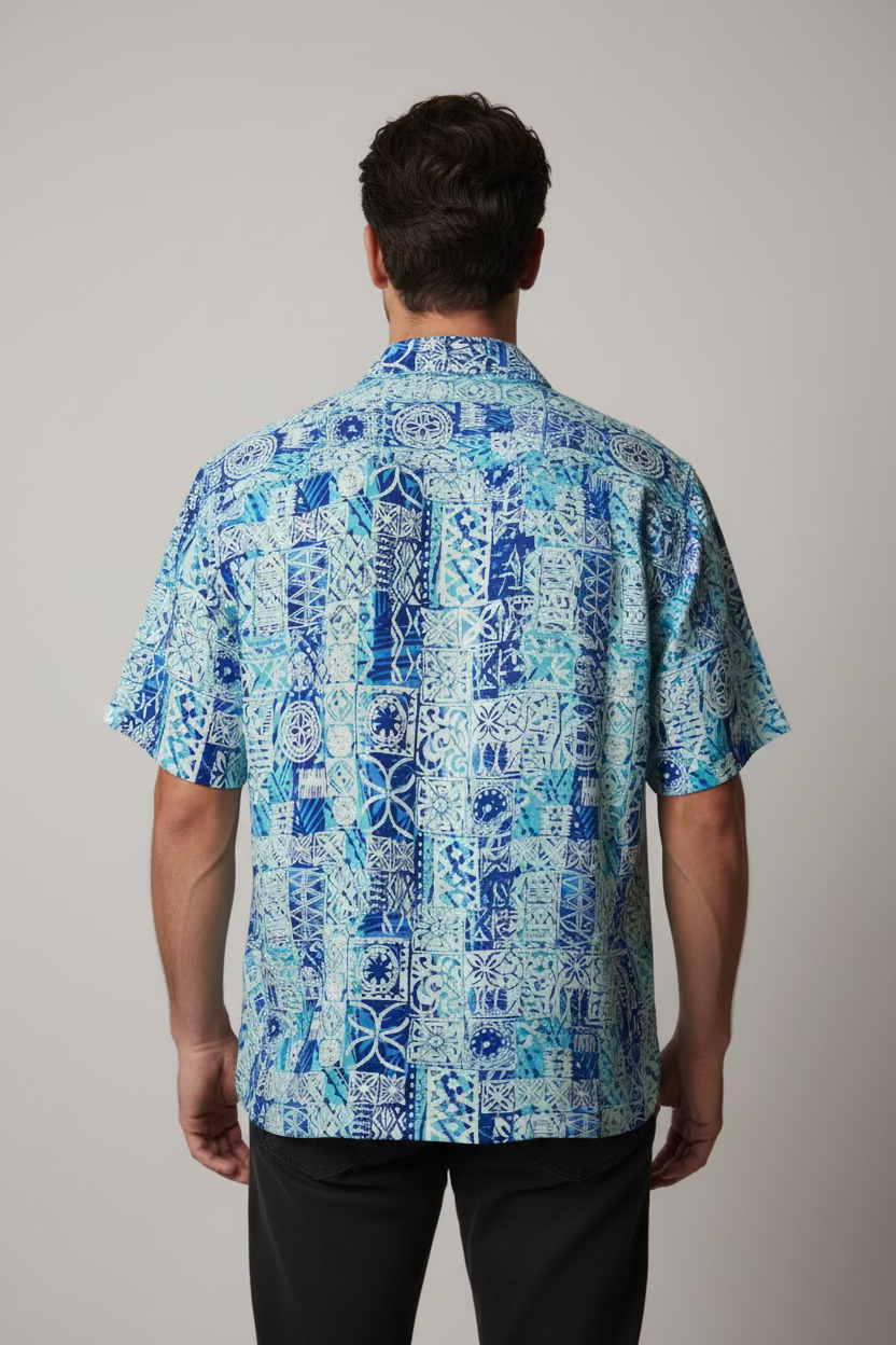 Chemise bleue & blanc tapa
