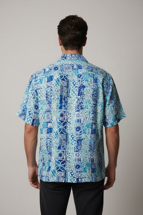 Chemise bleue & blanc tapa