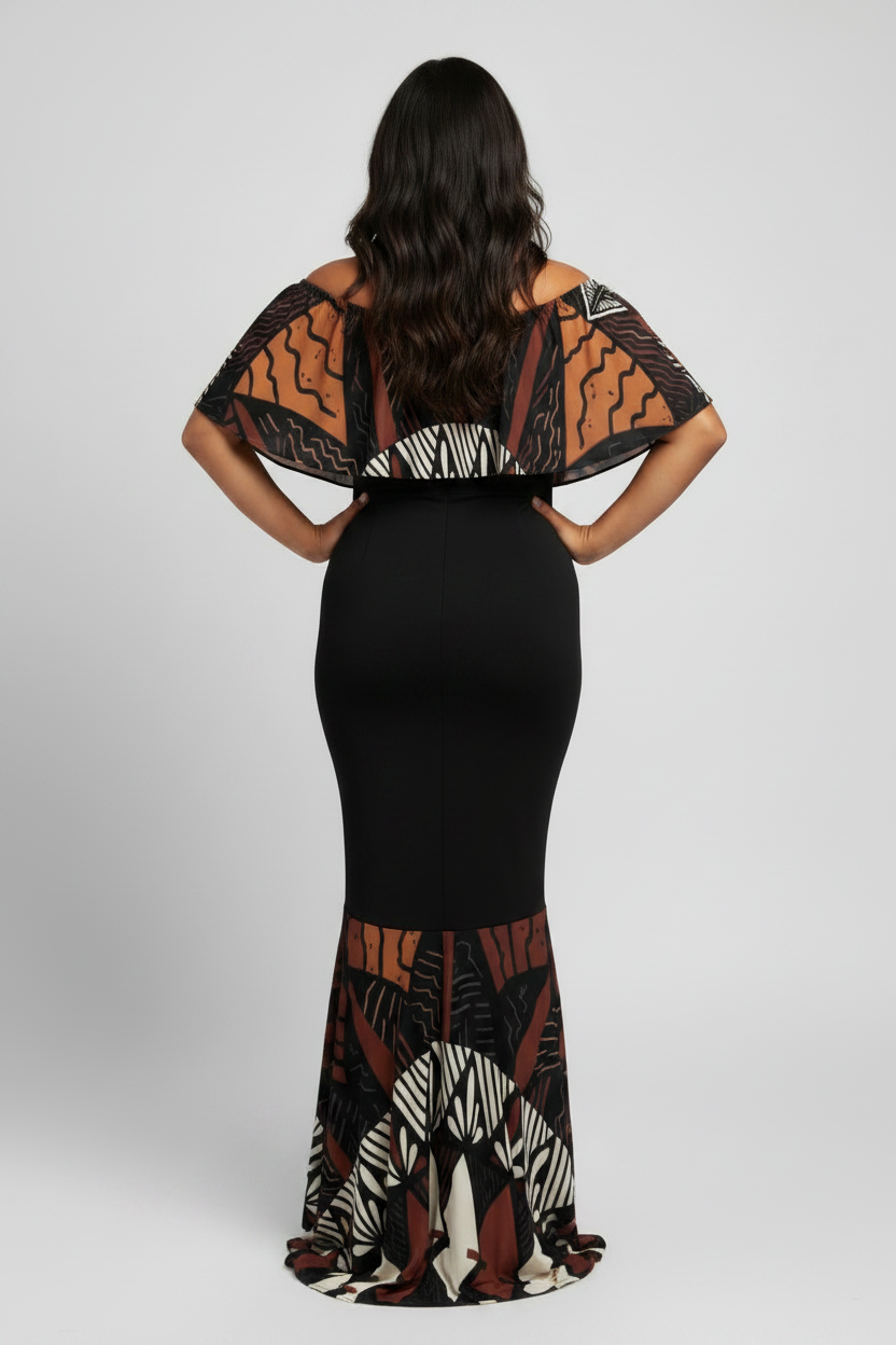 Robe longue tapa uni noire