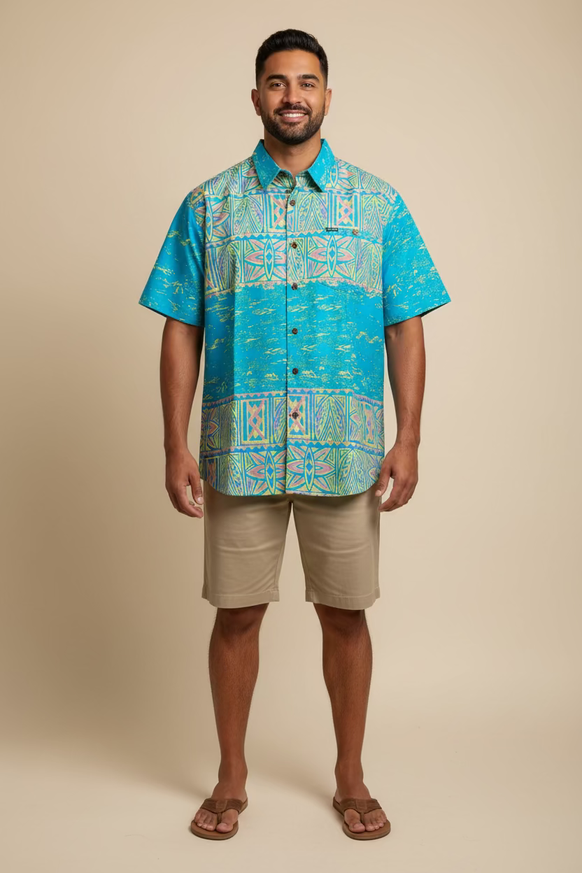 Chemise bleu 2 bandes tapa