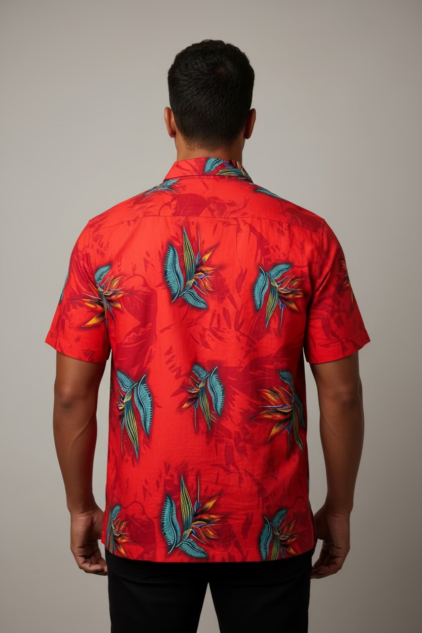 Chemise rouge oiseau paradis