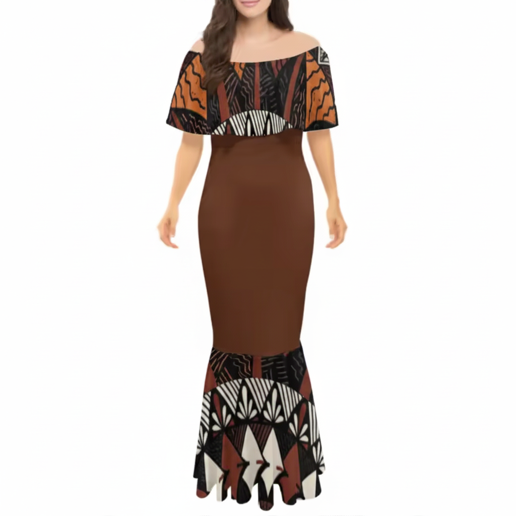 Robe longue tapa uni marron