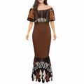 Robe longue tapa uni marron