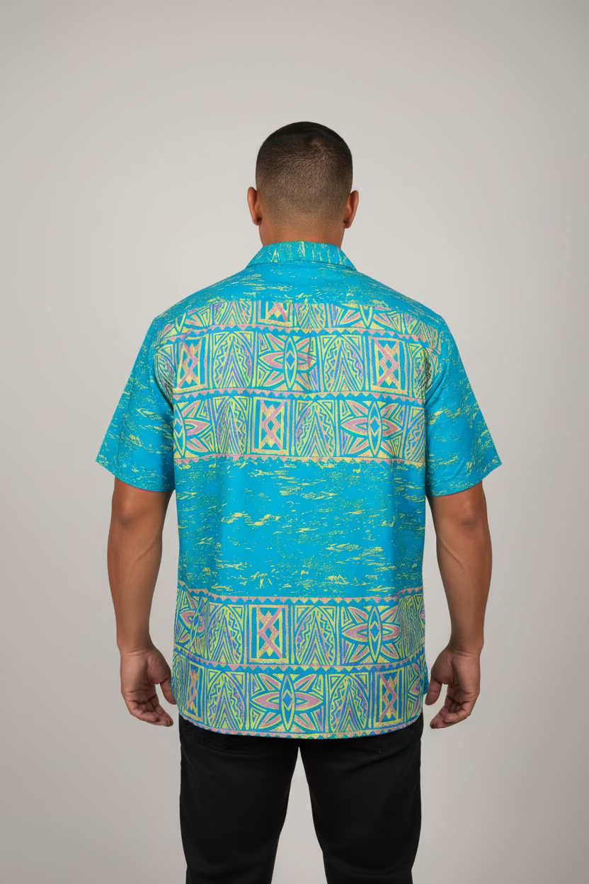 Chemise bleu 2 bandes tapa