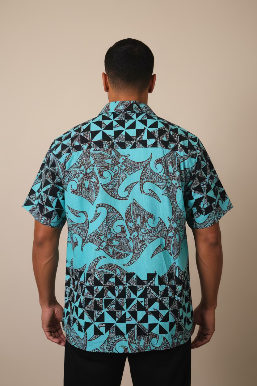 Chemise bleu tapa tribal