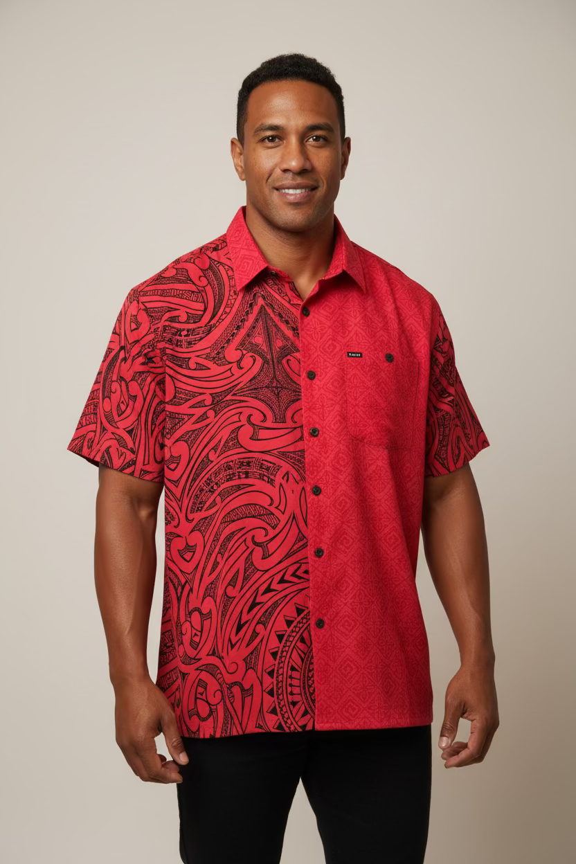 Chemise rouge tapa noir