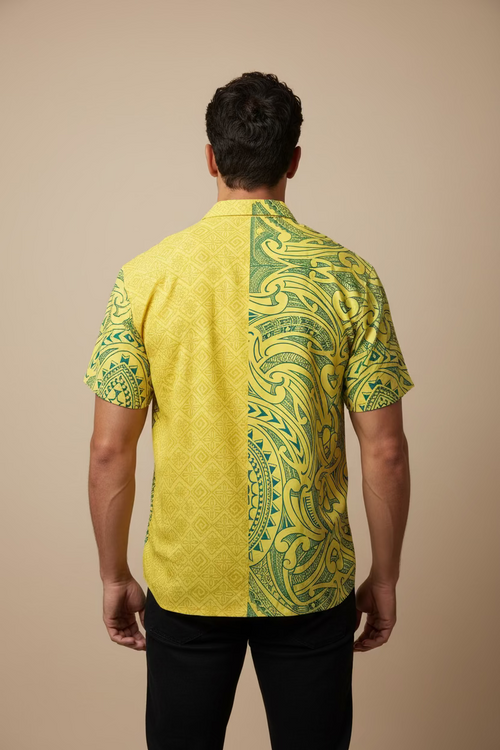 Chemise jaune tapa bleu