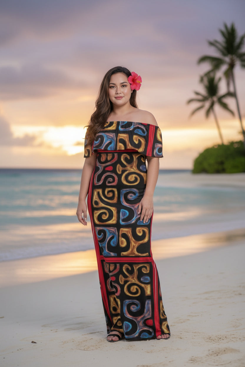 Robe longue noire et rouge