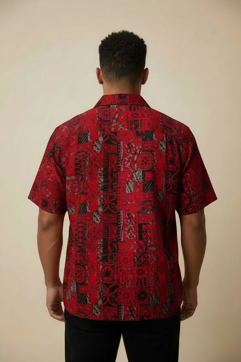 Chemise rouge motif noir et gris