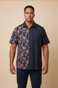 Chemise noire palmier rose
