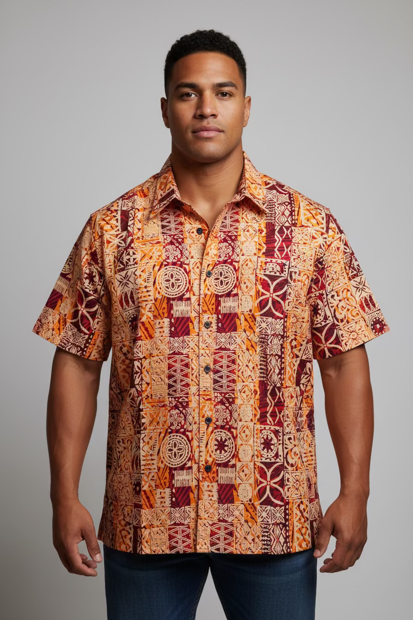 Chemise orange tribal rouge