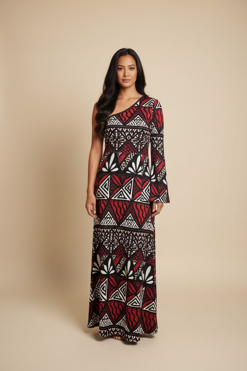 Robe tapa noire et rouge