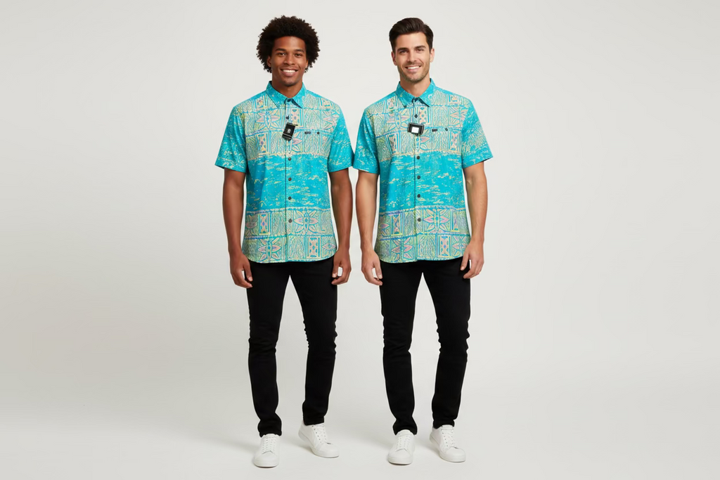 Chemise bleu 2 bandes tapa