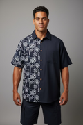 Chemise noire palmier blanc