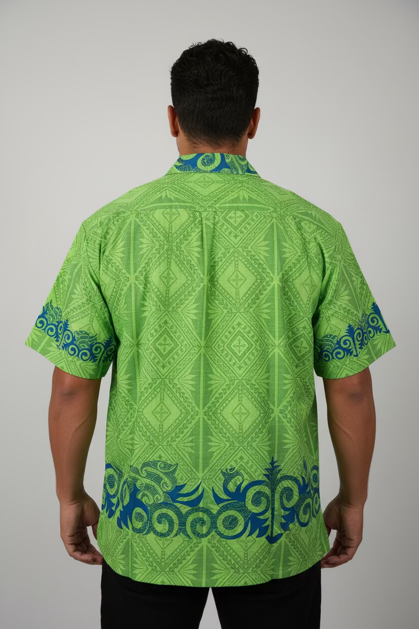 Chemise verte tapa bleu
