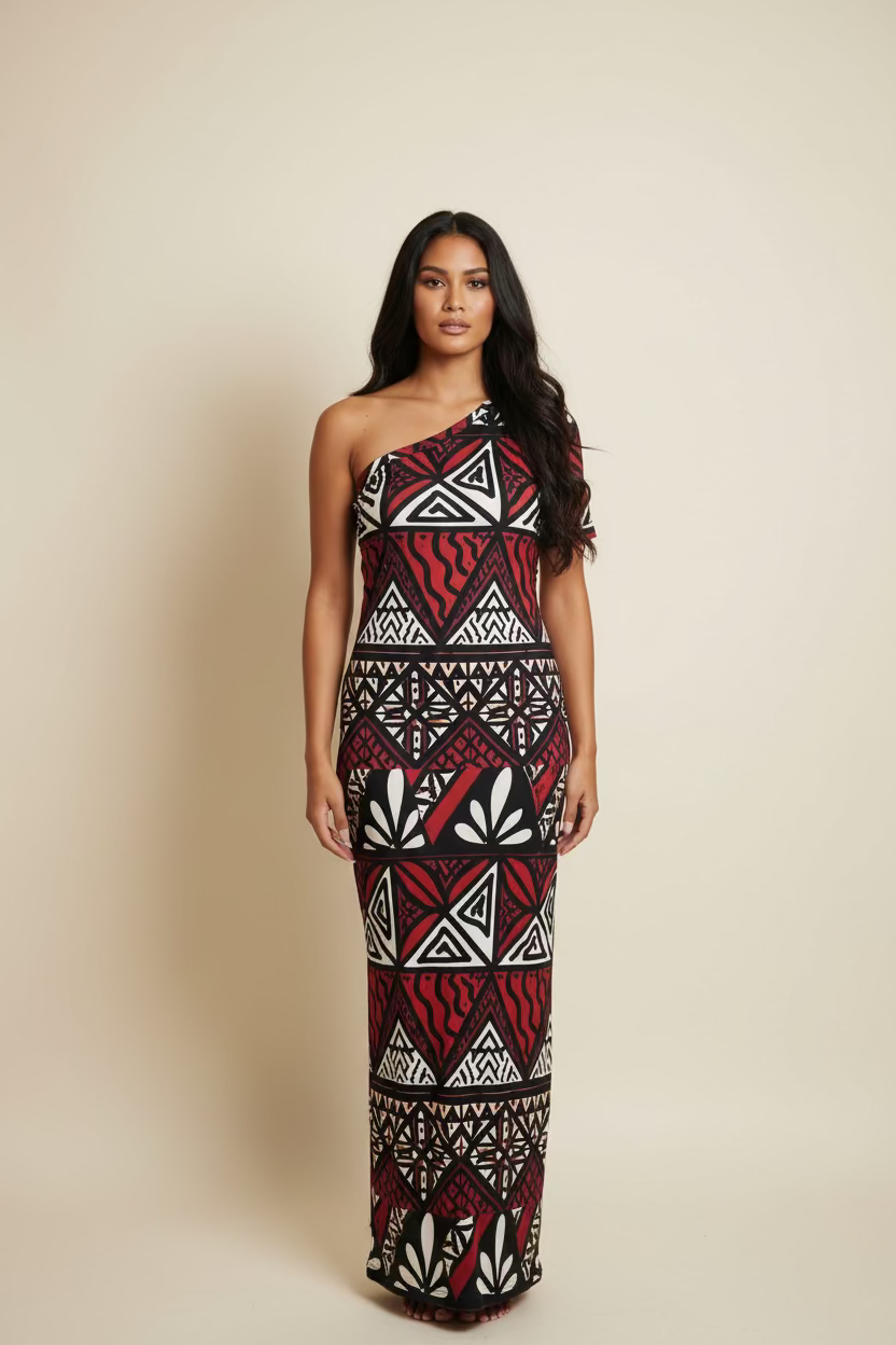 Robe rouge et noire tapa une manche