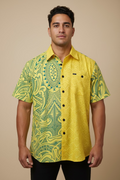 Chemise jaune tapa bleu