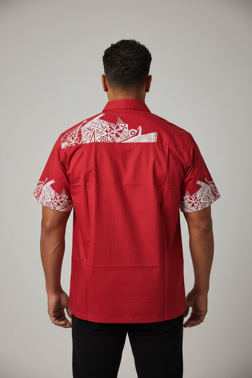 Chemise rouge tapa blanc