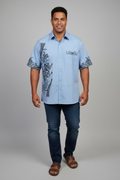 Chemise bleu ciel tapa noir