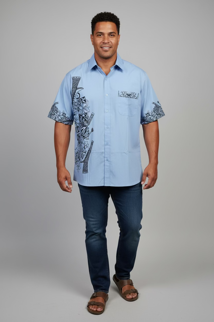 Chemise bleu ciel tapa noir