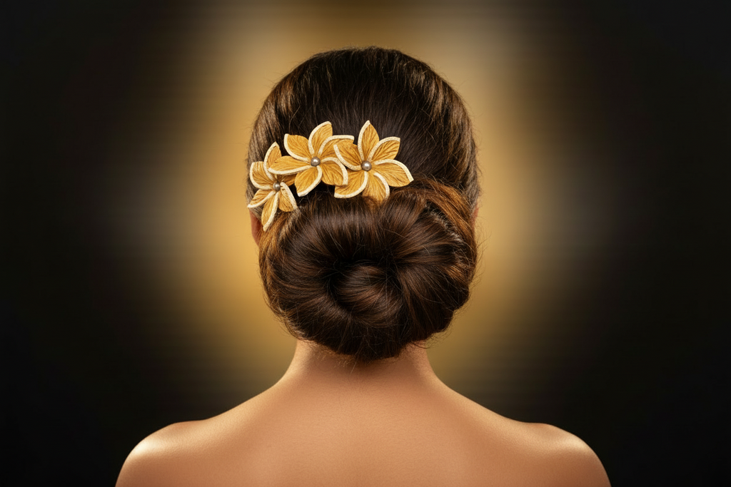 Peigne 3 fleurs kafa marron