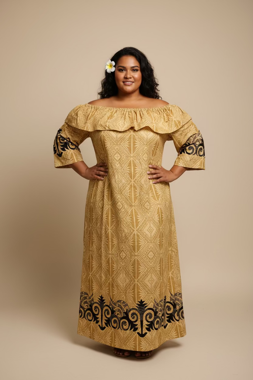 Robe beige doré tapa