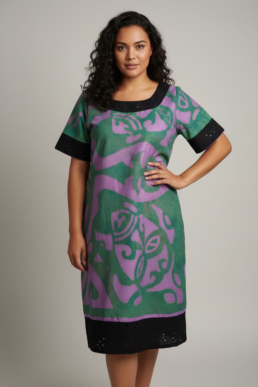 Robe mauve motif vert