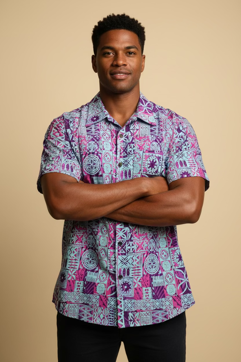 Chemise bleue mauve