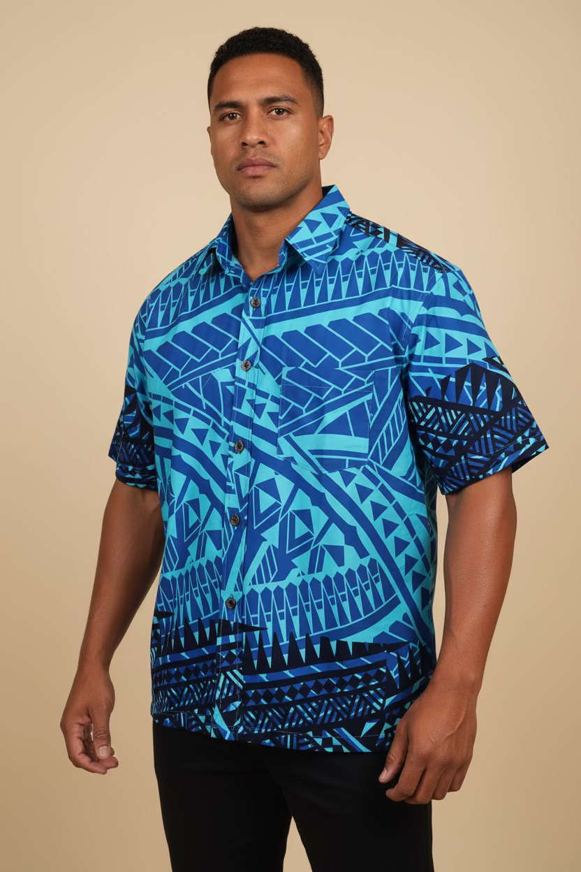 Chemise bleue motif tribal