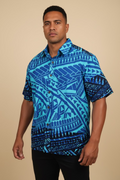 Chemise bleue motif tribal